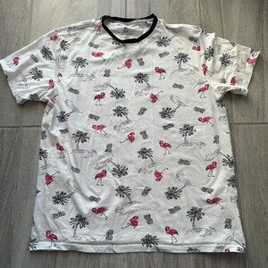 Free Planet Flamingo Palm Tree Graphic T-Shirt XL White Black Trim